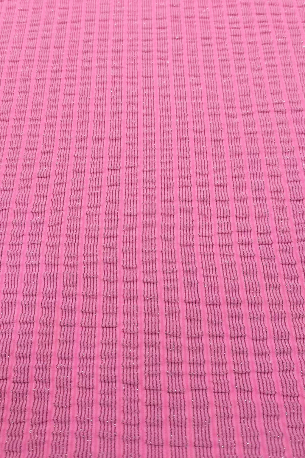 Metallic Nylon Jacquard Fabric - Vibrant Pink with Wavy Glitter Stripes