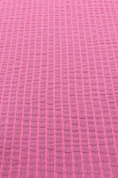 Metallic Nylon Jacquard Fabric - Vibrant Pink with Wavy Glitter Stripes