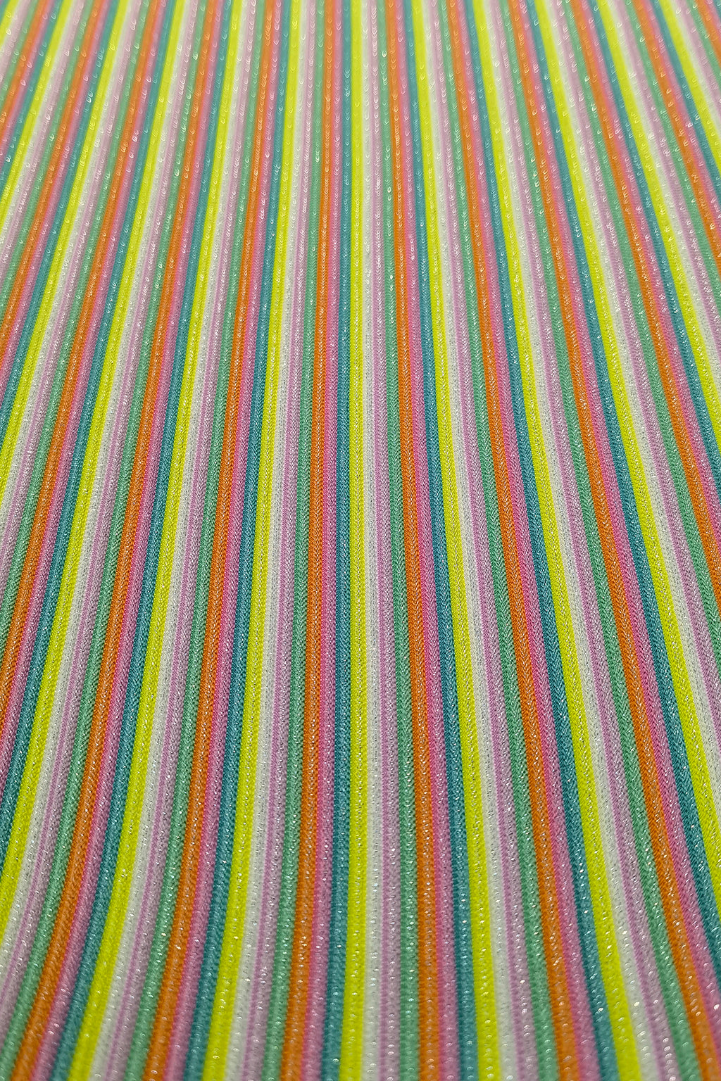 Metallic Striped Jacquard Knit Fabric - Vibrant Multi-Color Design