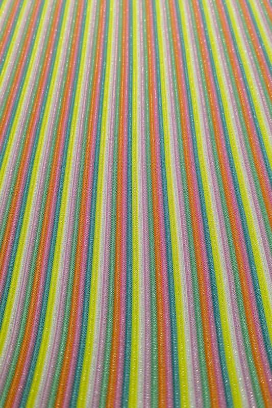 Metallic Striped Jacquard Knit Fabric - Vibrant Multi-Color Design