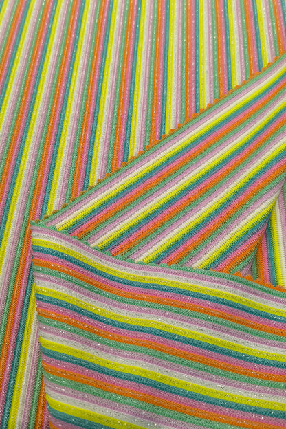 Metallic Striped Jacquard Knit Fabric - Vibrant Multi-Color Design