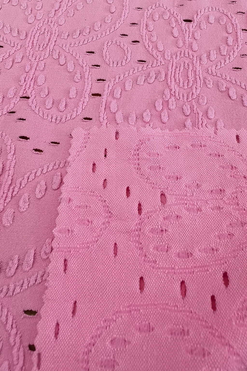 Polyester Hollow Jacquard Fabric – Elegant Lace-Like Design, Soft & Stretchy (145cm/220-230g)