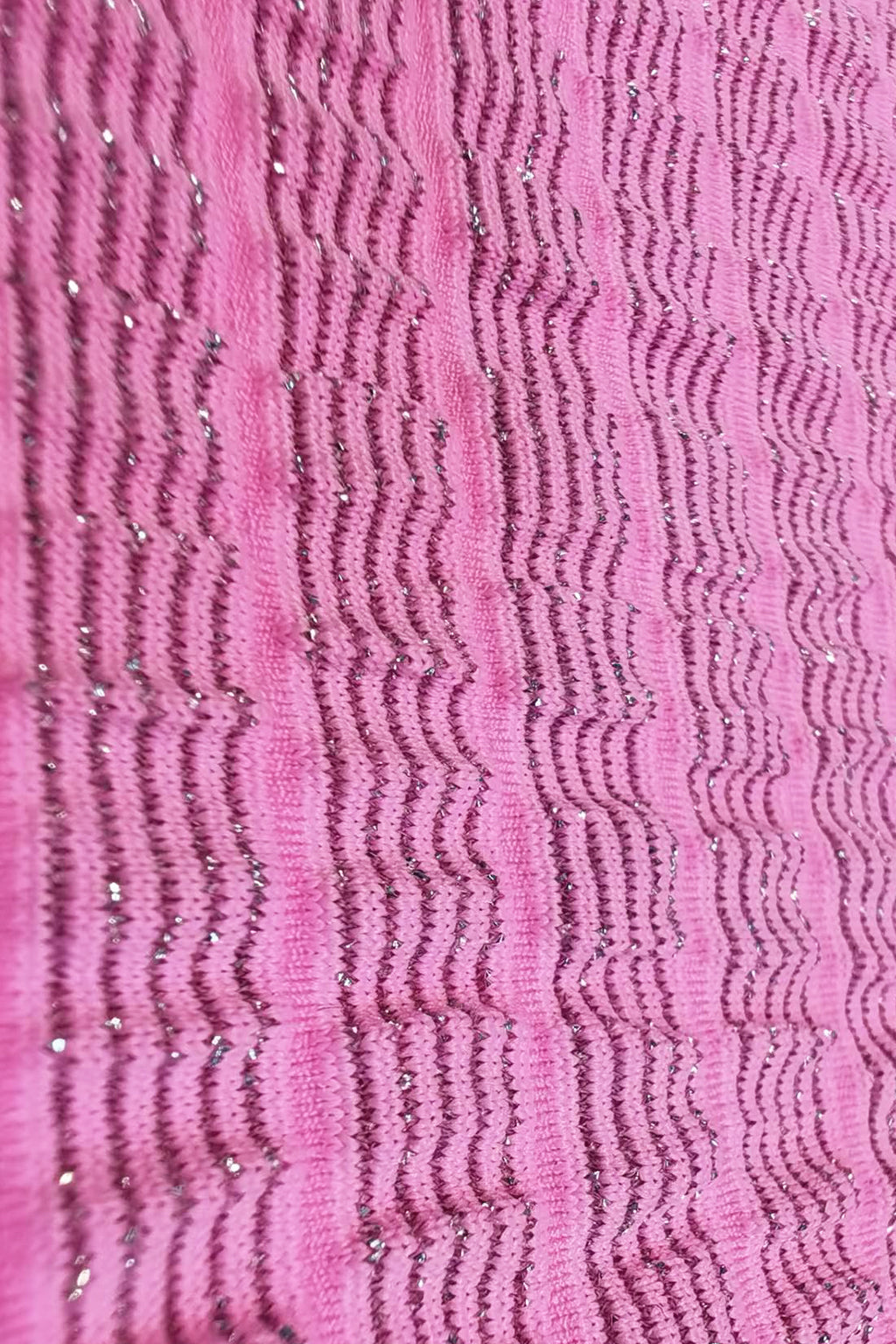 Metallic Nylon Jacquard Fabric - Vibrant Pink with Wavy Glitter Stripes