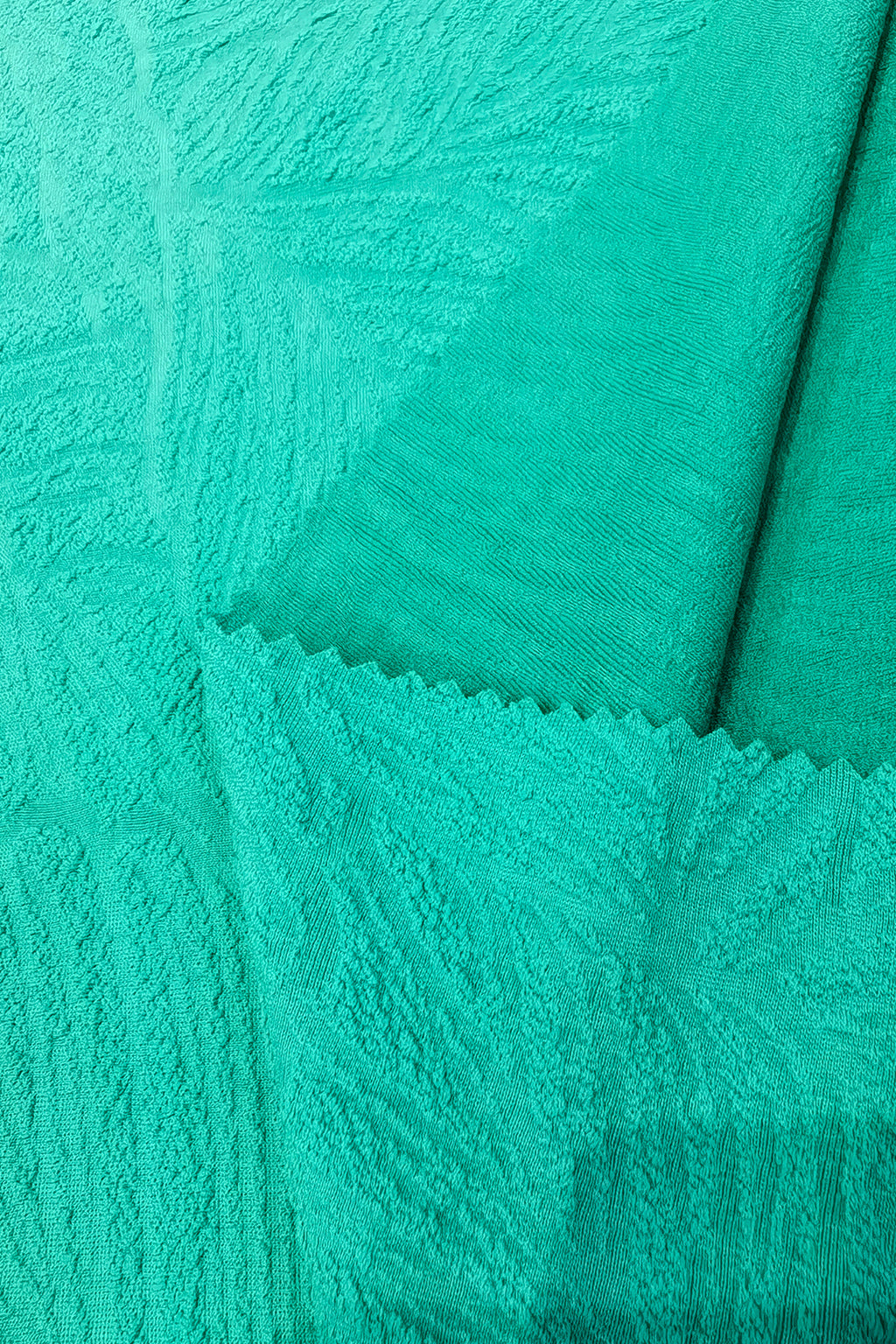 Leaf Jacquard Polyester Fabric with Spandex – Elegant Textured Design for Swimwear and Fashion